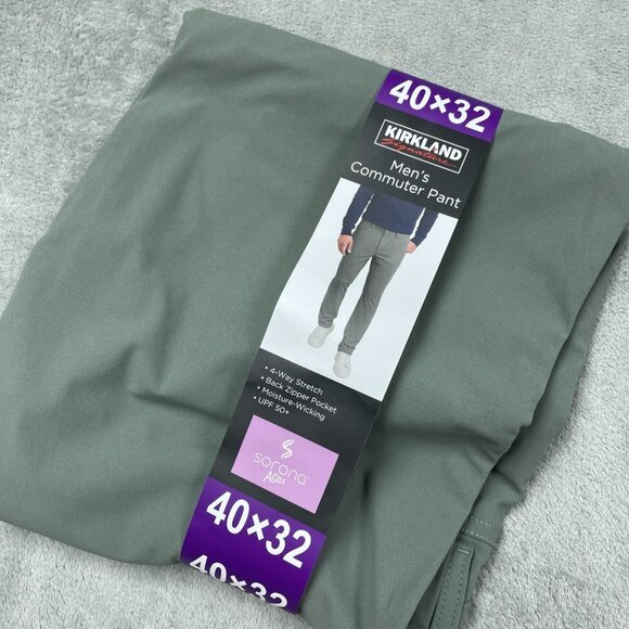 Kirkland Signature Mens Sage Green Commuter Pants 40x32 UPF 50+ a1382 - Picture 1 of 7